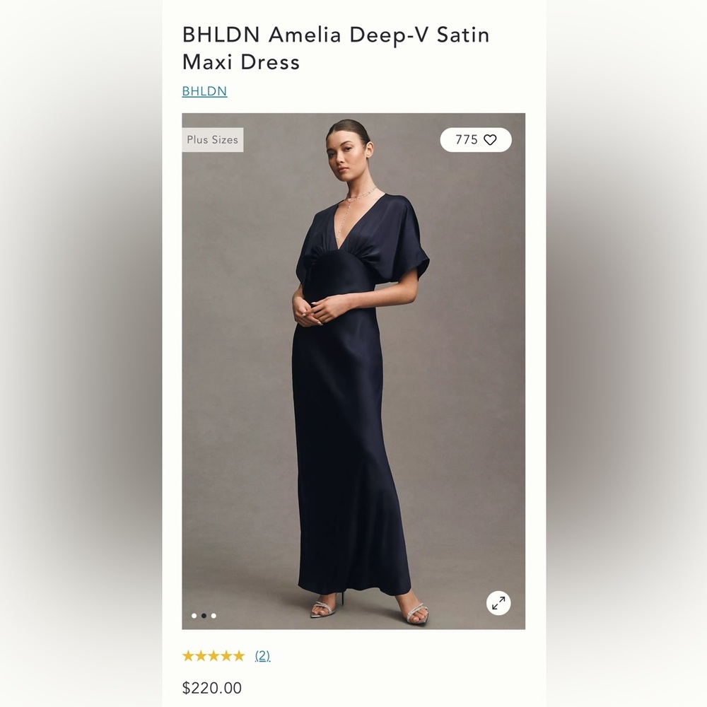 BHLDN Amelia Deep-V Satin Maxi Dress - Navy Blue Size 8